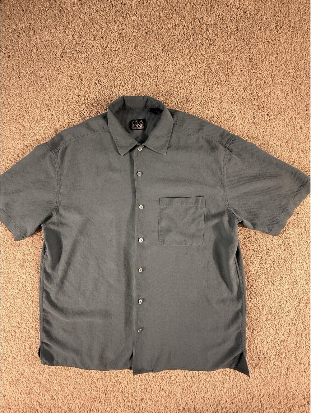 Jos. A. Bank Men's 100% Silk Blue Button-Down Shirt, Short Sleeve, XL